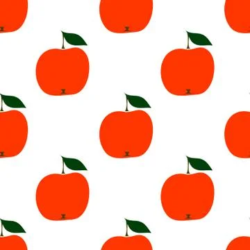 Seamless pattern vector illustration red apple on white Stock Illustration