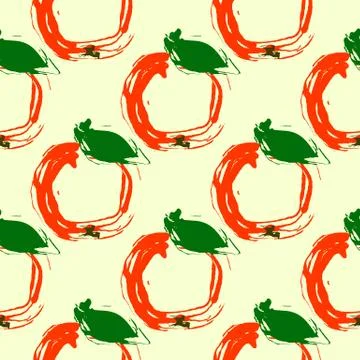 Seamless pattern vector illustration red apple on light yellow Stock Illustration