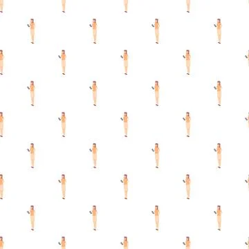 Seamless pattern vector illustration of standing woman using phone Illustrazione stock