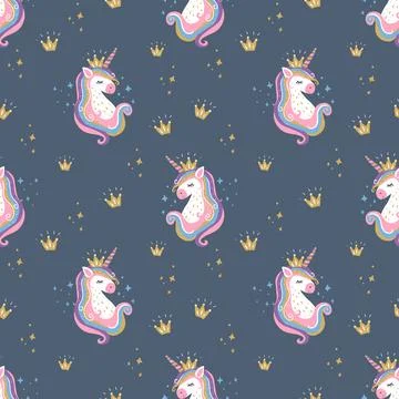 Seamless pattern. Vector illustration of a unicorn head. Stock Illustration