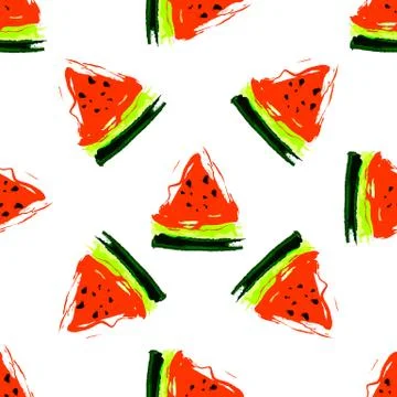 Seamless pattern vector illustration watermelon on white Stock Illustration