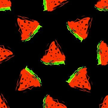 Seamless pattern vector illustration watermelon on black Stock Illustration