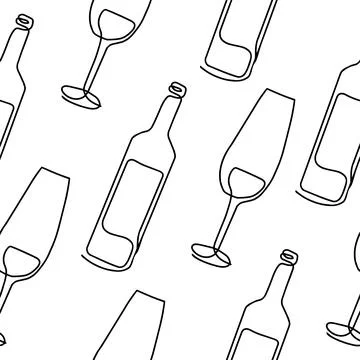 Seamless pattern. Vector illustration of a wine bottle and a glass. Drawing in Illustrazione stock