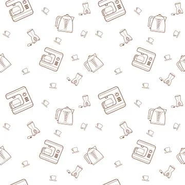 Seamless pattern vector kitchen icons in the style of line art. Stock Illustration