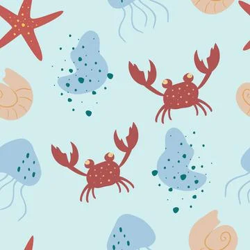Seamless pattern vector of marine animals cartoon. Pattern for kids with whal Stock Illustration