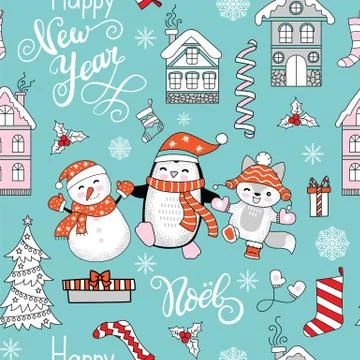 Seamless pattern vector Merry Christmas character and elements イラスト素材