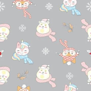 Seamless pattern vector Merry Christmas rabbits and elements Illustrazione stock