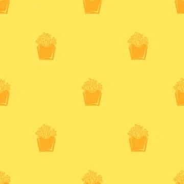 Seamless pattern vector minimalist French fries on yellow background Stock Illustration