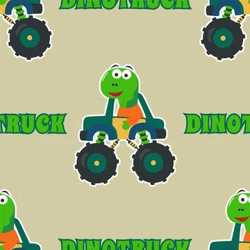Seamless pattern vector of monster truck and  with cartoon style, Stock Illustration
