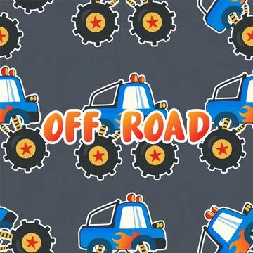Seamless pattern vector of monster truck with cartoon style. Stock Illustration