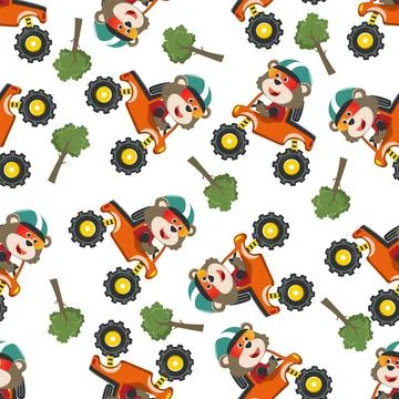 Seamless pattern vector of monster truck with animal driver Stock Illustration