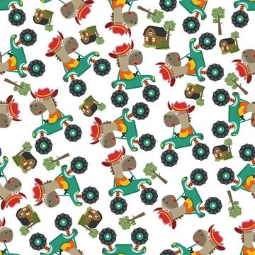 Seamless pattern vector of monster truck with animal driver Stock Illustration