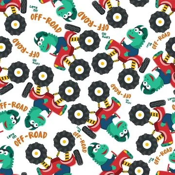 Seamless pattern vector of monster truck with animal driver Stock Illustration