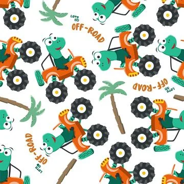 Seamless pattern vector of monster truck with animal driver Stock Illustration