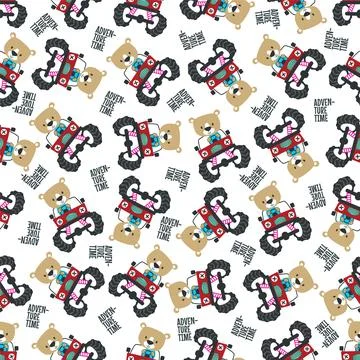 Seamless pattern vector of monster truck with little bear driver. Illustrazione stock