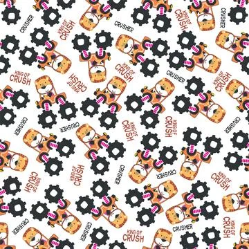Seamless pattern vector of monster truck with little lion driver. Stock Illustration