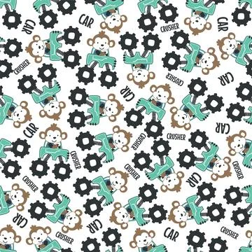 Seamless pattern vector of monster truck with little monkey driver. Stock Illustration