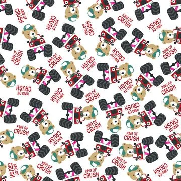 Seamless pattern vector of monster truck with little bear driver Illustrazione stock