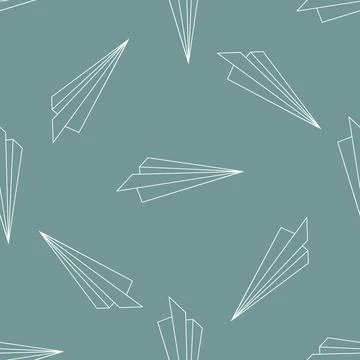 Seamless pattern with Vector outline paper plane icons. Stock Illustration