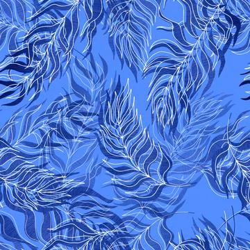 Seamless pattern vector palm tree leaves gold leaves and contours on backgrou Stock-Illustration