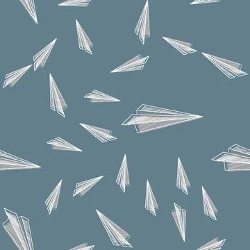 Seamless pattern with Vector paper plane icons in hatching style Stock Illustration