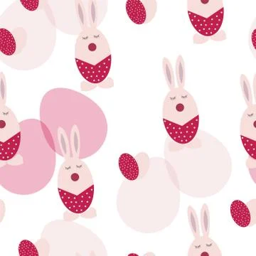 Seamless pattern vector with pink Easter bunnies and eggs Stock Illustration
