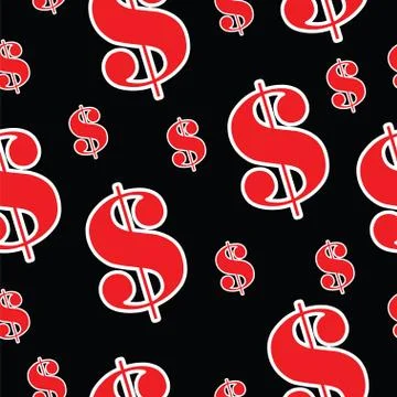 Seamless pattern vector with red dollars on black background Stock Illustration