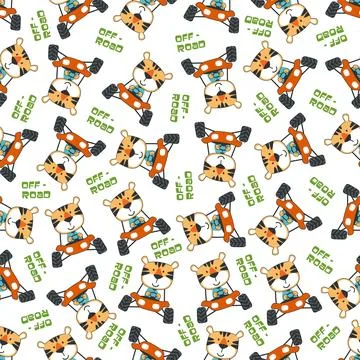 Seamless pattern vector of off road car with animal driver. Stock Illustration