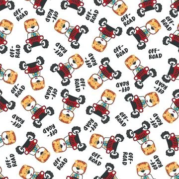 Seamless pattern vector of off road car with animal driver. Stock Illustration