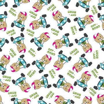 Seamless pattern vector of off road car with animal driver. Illustrazione stock