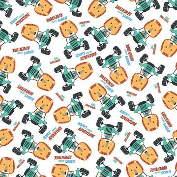 Seamless pattern vector of off road car with animal driver. Stock Illustration