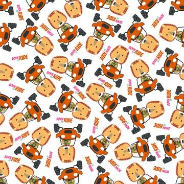 Seamless pattern vector of off road car with animal driver. Stock Illustration