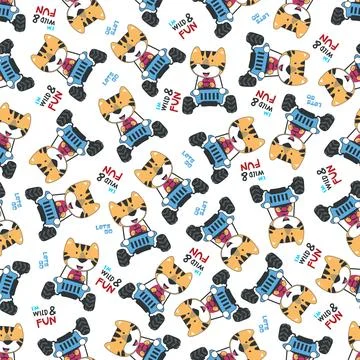 Seamless pattern vector of off road car with animal driver. イラスト素材