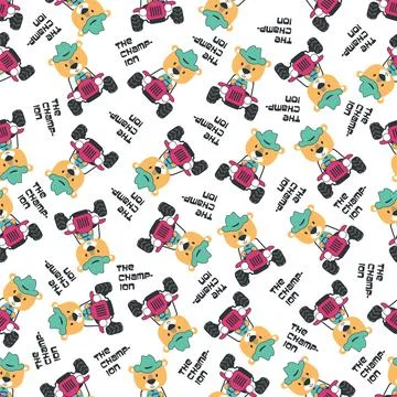 Seamless pattern vector of off road car with animal driver. Stock Illustration