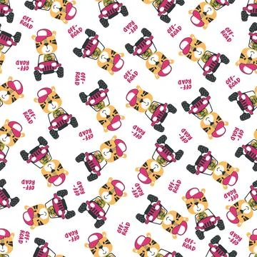 Seamless pattern vector of off road car with animal driver. Stock Illustration