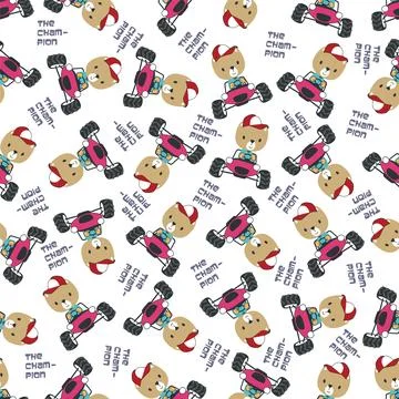 Seamless pattern vector of off road car with animal driver. Stock Illustration