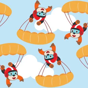 Seamless pattern vector with skydiver bear, parachute and planes. 스톡 일러스트