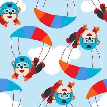 Seamless pattern vector with skydiver tiger, parachute and planes Stock Illustration