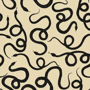 Seamless pattern vector  snake pencil drawing, vintage style graphic  texture Stock Illustration