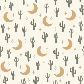 Seamless pattern vector summer cactus on night for fabric Stock Illustration