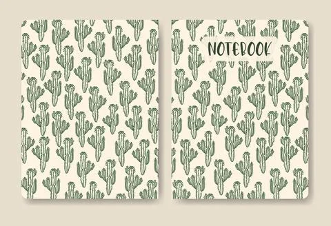 Seamless pattern vector summer cactus creative trendy notebook cover template. Illustrazione stock
