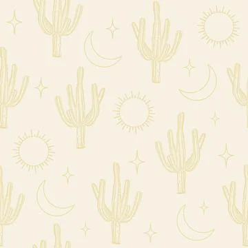 Seamless pattern vector summer cactus on desert for fashion fabric. Stock Illustration