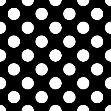 Seamless pattern vector with tile white polka dots on a black background Stock Illustration