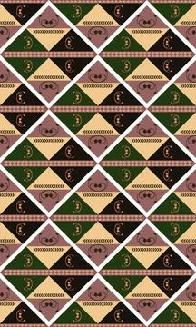 Seamless pattern of vector triangles, rhombuses, plants in the form of leav.. Stock Illustration