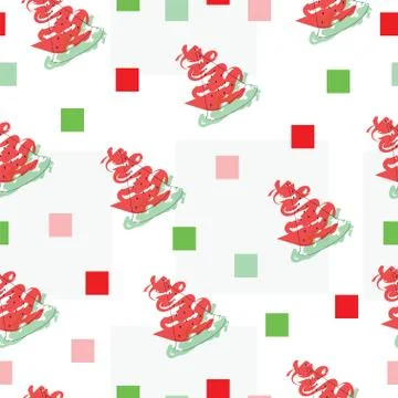 Seamless pattern vector with watermelon fruit and squares Stock Illustration