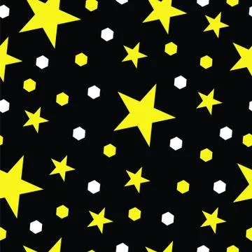 Seamless pattern vector with yellow stars and polka dots Stock Illustration