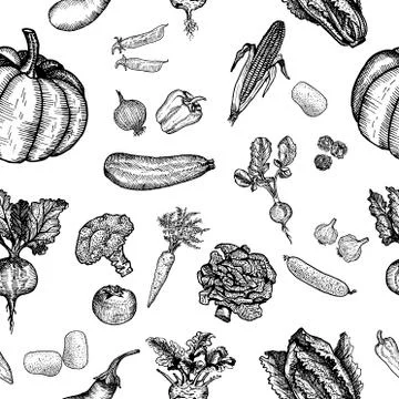 Seamless pattern of vegetable. Beautiful hand drawn illustration vegetable. Stock Illustration