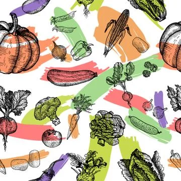Seamless pattern of vegetable. Beautiful hand drawn illustration vegetable. Illustrazione stock