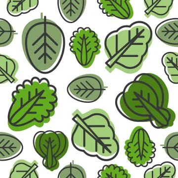 Seamless pattern of Vegetable leaves such as kale, spinach, lettuce outline a Stockillustratie