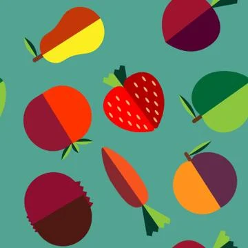 A seamless pattern with vegetables and fruit on a blue background in the flat Stock Illustration